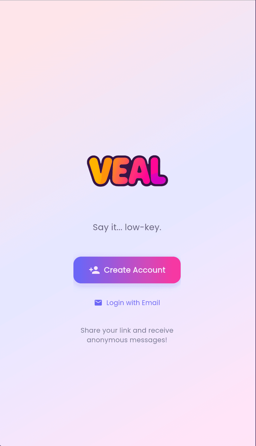 VEAL mobile app welcome screen